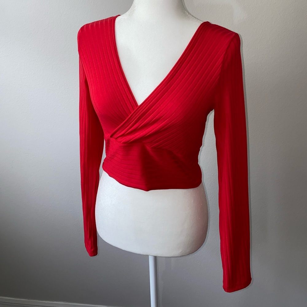 Shein Surplice Neck Rib-knit Crop Tee